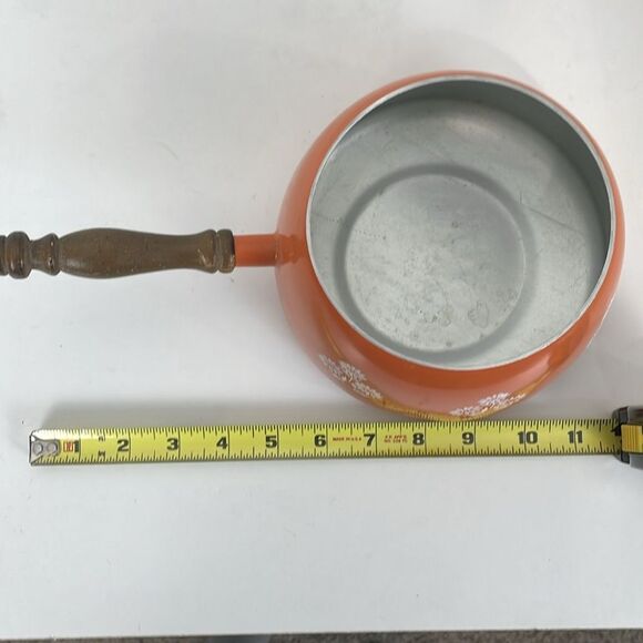 MCM Japanese Orange Floral Fondue Pot Wooden Handle VTG - Picture 6 of 8